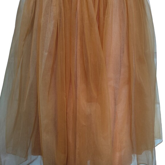 Vintage 50s Dusty Apricot Nylon Prom Party Dress w' Back Panels & Gloves XS - Picture 4 of 9